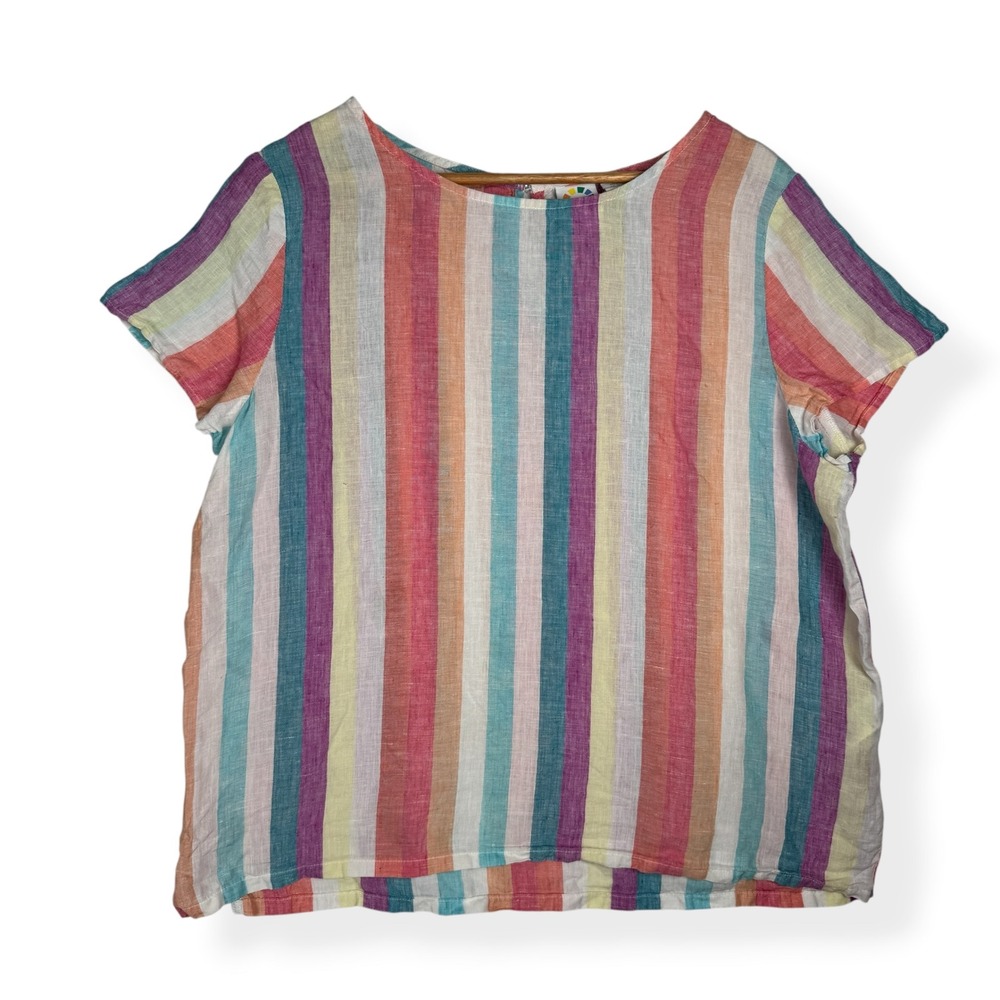 C&C California Top Size XL 100% Linen Rainbow Stripe Coastal Boho Summer Resort